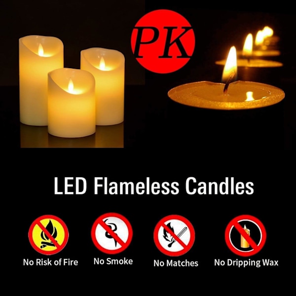 Dekorativa Flamfria Ljus av Äkta Vax, Doftfria med Fladdrande Effekt och Fjärrkontroll för Säker, Mångsidig Heminredning; 3 Stycken, Paraffinvax,
