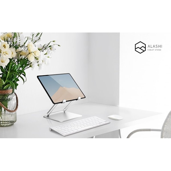 Justerbart Tabletstativ, Universellt Kompatibelt Aluminium iPad-Stativ För 7 Till 13,3 Tums Enheter, Tyngre Bredare Bas För Extra Stabilitet, Silver