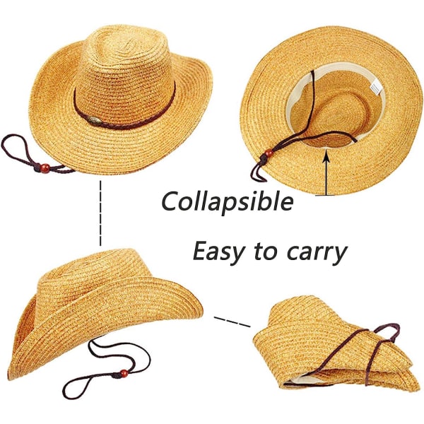 Foldbar sommer stråhatt bred brem Fedora sol strandhatt