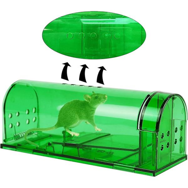 Hållbara musfällor för icke-skadlig fångst, lätta att ställa in och rengöra, transparent 2-pack, säkra för barn och husdjur med ventilerande design