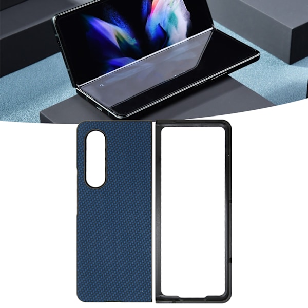 Telefonfodral Fällbar Mobiltelefon Skyddande Fodral Fullt Skydd för Galaxy Z Fold 3 KolfiberstrukturBlå