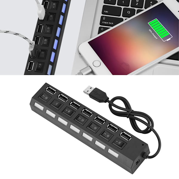 480 Mbps 7-portars USB-hubb utan konflikter Plug & Play 7-portars USB 2.0-hubb för mus/skrivare/skanner