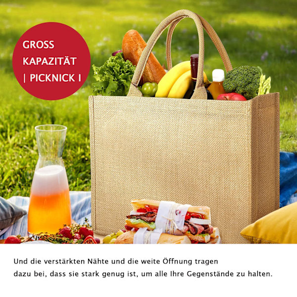 Jutepose Bærbar Indkøbspose Naturlig Jute Indkøbspose Genanvendelig Indkøbspose Picnic Gave Rejse Strand, beige, L:39x31x15cm