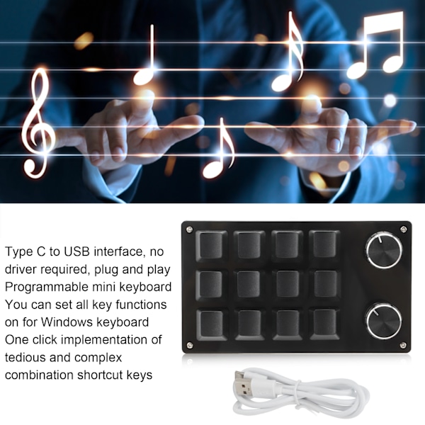 Enhånds makro mekanisk tastatur 12 tasters multifunksjonell DIY programmerbar tastatur for kontorspill Lab