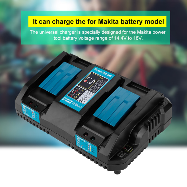 Dobbel lader DC 18RD 4A intelligent litiumbatteri hurtiglader 100-240V for Makita (VDE)