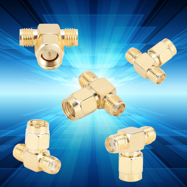 5 stk. Guldbelagt messing 50 Ohm SMA han til dobbelt SMA hun adapter med standard polaritet