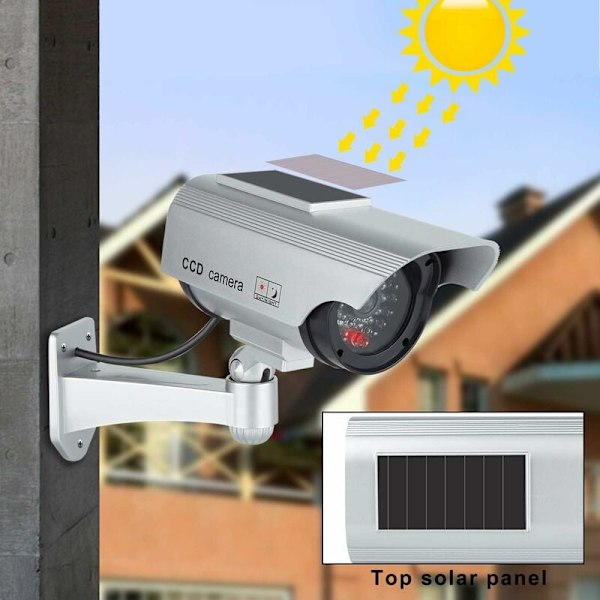 Solcellsdriven Attrapp Säkerhetskamera, Realistiskt Utseende För Inom- och Utomhusbruk, Inkluderar Varningsdekal och Enkel Installation, Väderbeständig