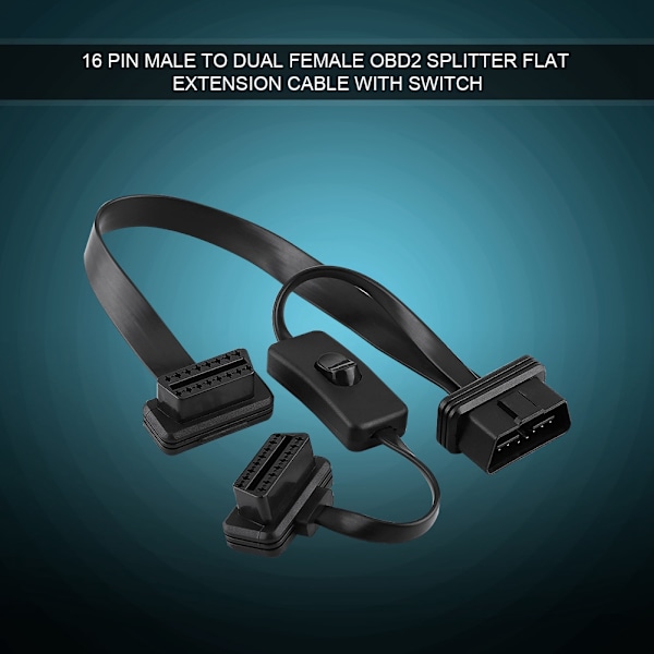 16-bens han til dobbelt hun OBD2 splitter fladt forlængerkabel adapter med switch