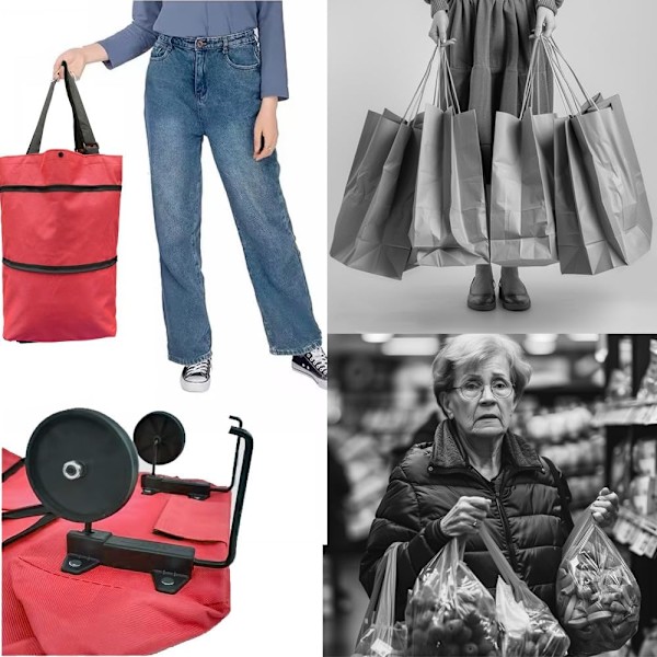 Portabel Shoppingvagn, Slitstarkt Material, Lätt att Förvara, Återanvändbara Matkassar För Alla Dina Shoppingbehov (Röd)