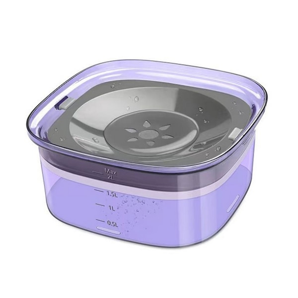 Hundvattenskål, lätt att rengöra genomskinlig design med flytande skiva, spillfri långsam vattenmatare för hundar lila 2L/70oz