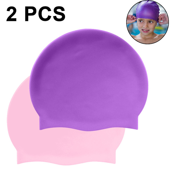 Svømmehette for langt hår - Silikonbadehetter for pink+purple
