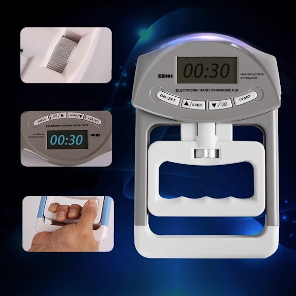 Digital handdynamometer för sport och fitness, greppstyrkemätning med minnesfunktion, automatisk avstängning för energieffektivitet (90 kg max, 0,1 kg