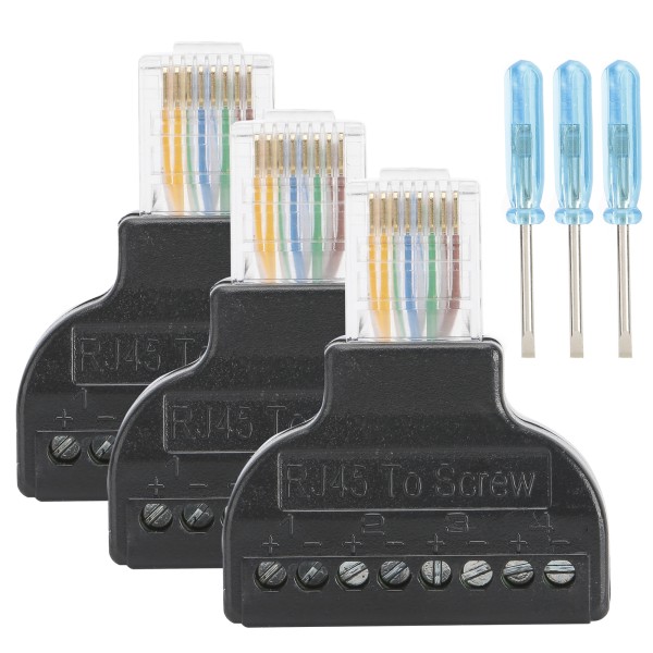 3 Sets RJ45 Male to 8 Pin Screw Terminal Connector Adapter Plug Jack for AV Digital