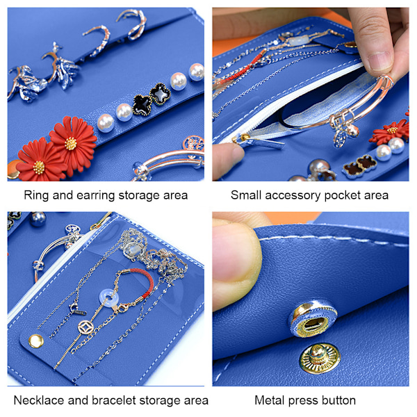 Resväska för smycken, hopfällbar smyckesrulle för resor - ringar, halsband, örhängen, armband, miniresor