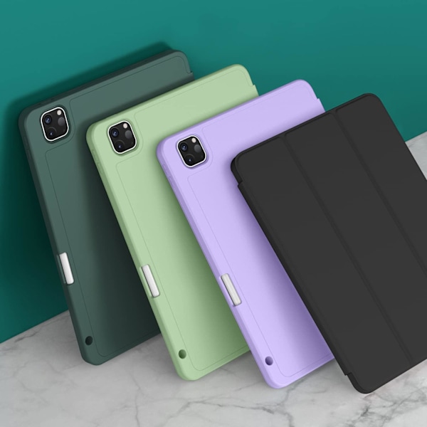 Fodral för iPad Pro 11 tum med inbyggd pennhållare, Slim Trifold Smart Cover, mjukt PU-läder, TPU-baksida, stöd för 2:a generationens penna laddning, Auto