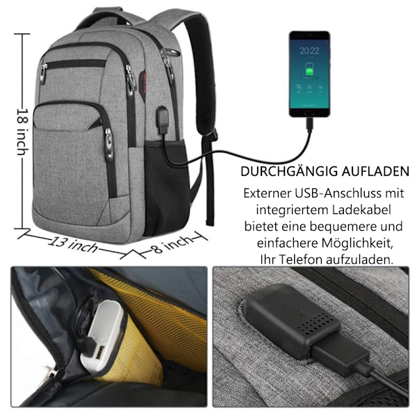 Mångsidig Laptopryggsäck, Idealisk För Affärsresor, Med Stöldskyddsfunktioner, Rymligt Packutrymme Och Bekväm Honeycomb-Ryggdesign