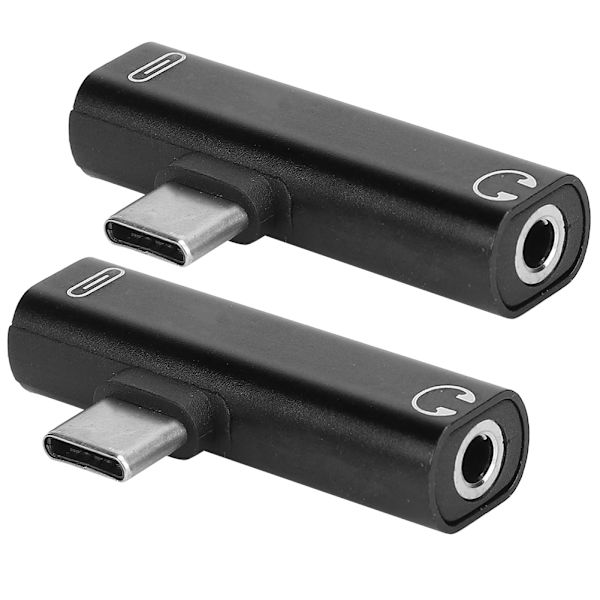 2 kpl 2-in-1 TypeC - 3,5 mm:n ääniavustuskaapelin johtolaturi, kuulokemikrofonin jakosovitin (musta)