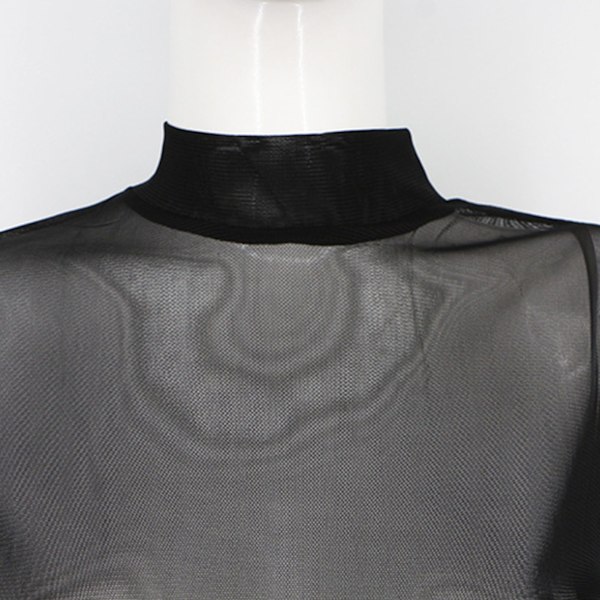 Dam Långärmad Mesh Topp Elegant Andningsbar Elastisk Slim Fit Genomskinlig Underdel Skjorta Blus