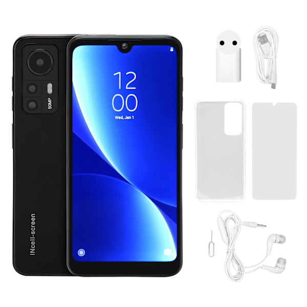 Låst upp Smartphone 5G WiFi 6,3 tum HD-skärm Ansiktssigenkänning 4GB RAM 32GB ROM MT6582 Quad Core Mobiltelefon för Android 11 EU-kontakt 100V till 240V