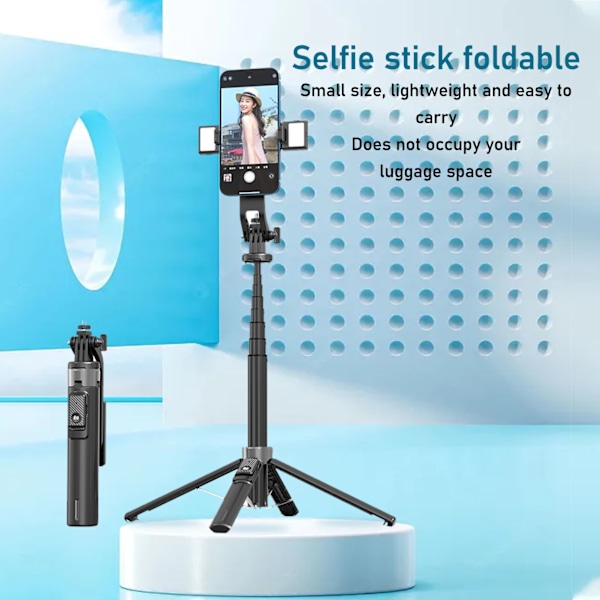 P135 Quadripod Hylde Bluetooth Selfie Stick 1,35m 53 Tommer Aluminiumlegering Mobiltelefon Universal Selfie Stick med Fjernbetjening Sort