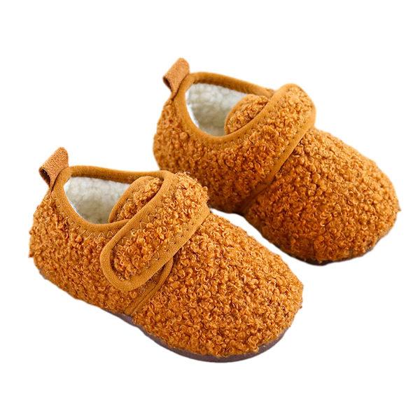 1 par Unisex Barn Toddler Tofflor Strumpor, Konstgjorda Ulltofflor med Halkfri Gummisula (Inre längd 12.5cm) brown 12.5cm