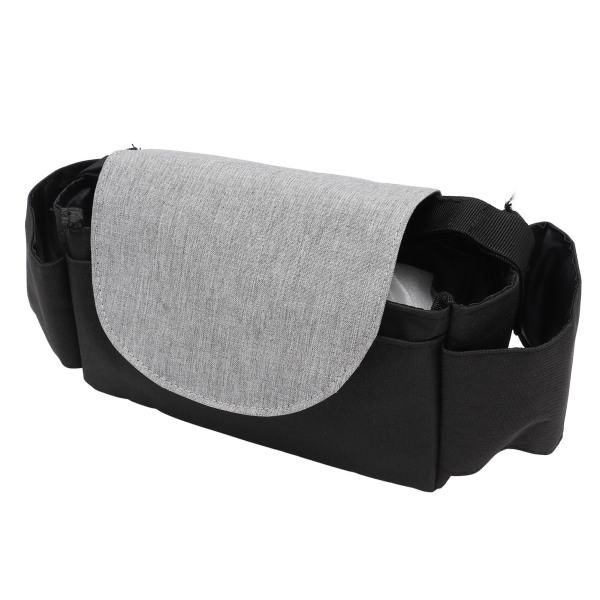Baby Stroller Multi Pocket Opbevaringspose Justerbar Spænde Håndvogn Hængende Taske Multi Pocket Baby Stroller Taske Sort Grå