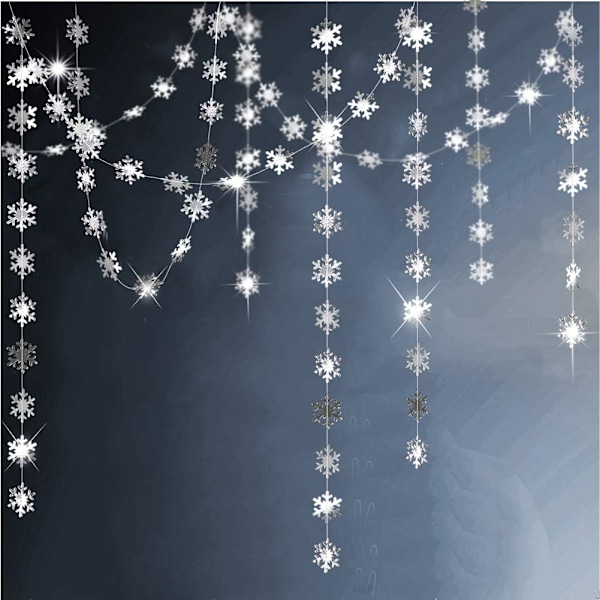Återanvändbar dekor med frostig känsla, elegant silver snöflinggirlang för vinterlandskapsdekorationer, förmonterad bling bling-effekt för upphängning