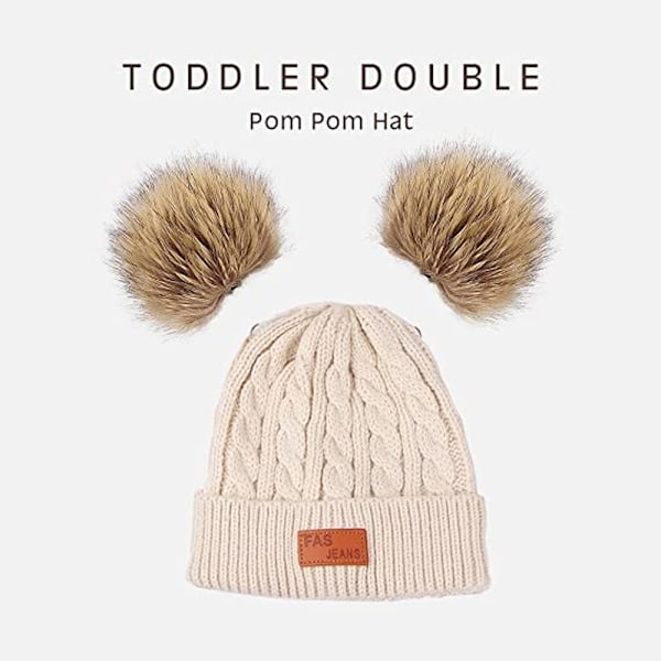 Toddler Hat， Färg Vinter Dubbel Pom Pom Stickad Mössa