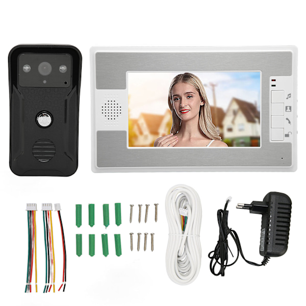 Video dörrtelefon dörrklocka 7 tum färg TFT LCD nattvision video intercom monitor för hemsäkerhet 100‑240V EU-kontakt