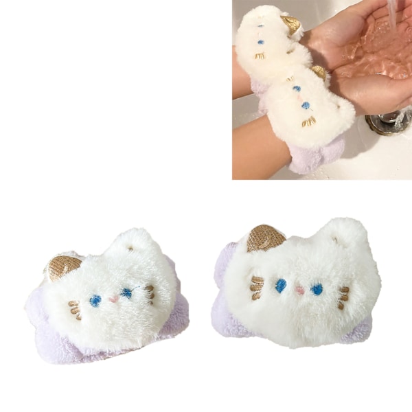2 st tvättlappar för ansiktet, absorberande mikrofiber handledsband, förhindrar att vätskor spills ner på armen, lila katt