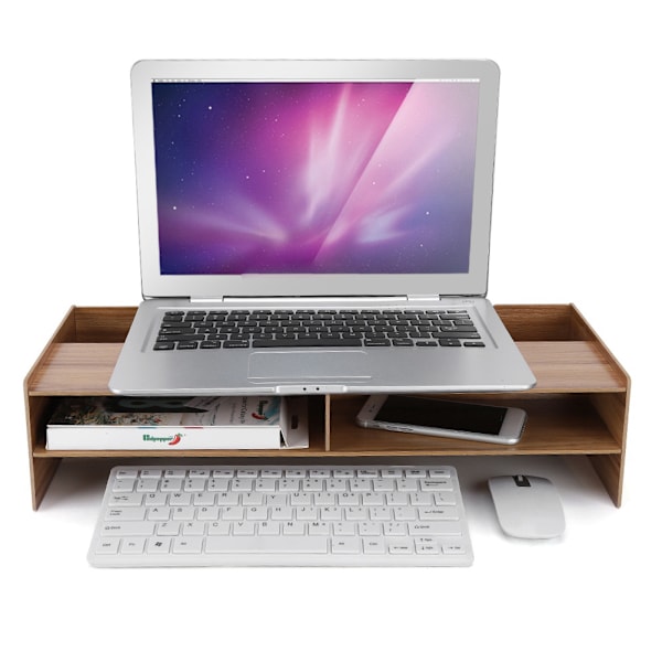 Skærmstativ Computer Desktop Laptop Hylde Skrivebord Bord Beslag Holder Opbevaringshylde (Kirsebærtræ)