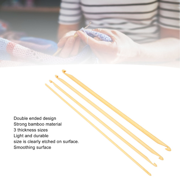 4 stk tunisiske heklenåler 24 cm lange assorterte størrelser sklisikre bambus heklenåler med dobbel ende for strikking og sying
