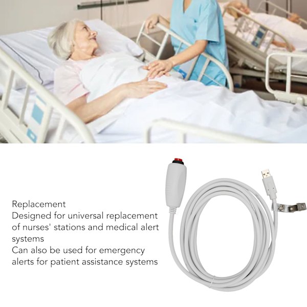 Sjuksköterskesamtal Knappkabel USB-kontakt Universell Ersättning Tryckknappssladd med Klämma för Sjuksköterskestation 9,8ft