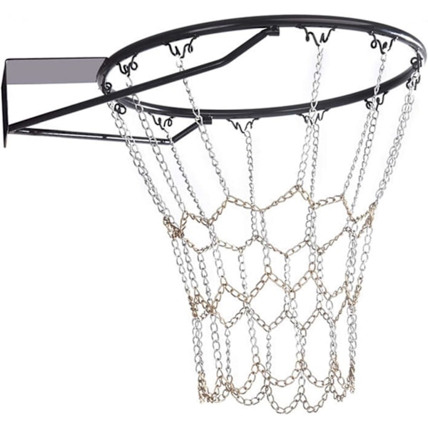 Basketbollnät, kraftig konstruktion av galvaniserad stålkedja för inom- och utomhusplaner, släta, icke-upphöjda länkar för sömlös bollsläppning