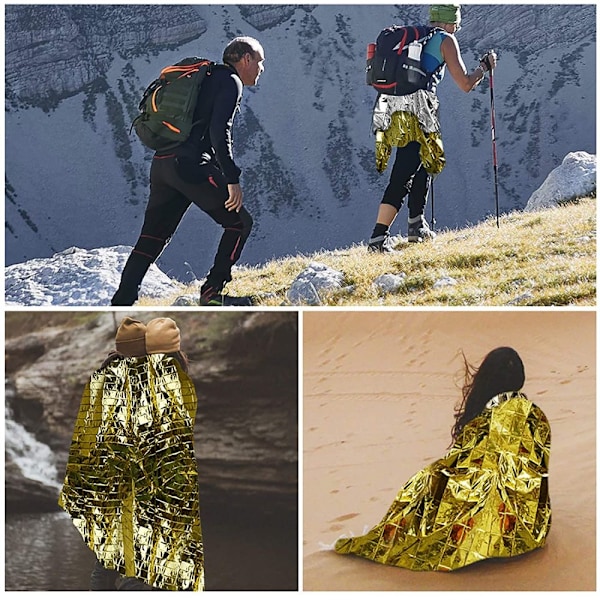 Överlevnadskit för nödsituationer, återanvändbart isoleringsmaterial dubbelsidiga rymdfiltar för camping vandring, kroppsvärmebevarande vattentätt vindtätt nödläge