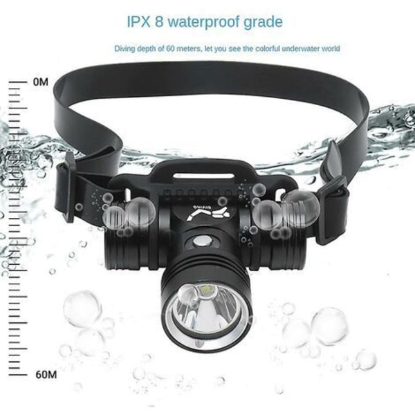 Superstark LED Dykhuvudlampa, 1000 Lumen Undervattensficklampa, IPX8 Vattentät, Lång Batteritid, Flygplansklassad Aluminiumlegering, Justerbar