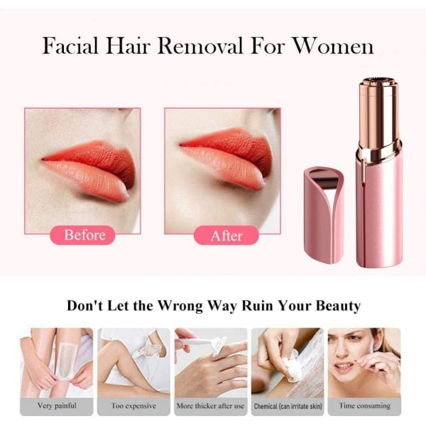Ansiktshårborttagning för kvinnor - Smärtfri hårborttagningsmedel, Waterpr Pink