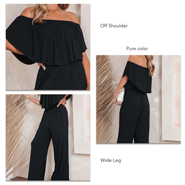 Dam Off Shoulder Jumpsuit Vida Ben Ensfärgad Elegant Trendig Lös Bekväm Sommar Jumpsuit XL Svart