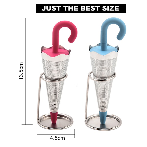 Söt paraplydesign för löst te, rostfritt stål med finmaskigt nät säkerställer att inga blad lämnas kvar, silikonlock bevarar färskheten, lätt att rengöra och hänga