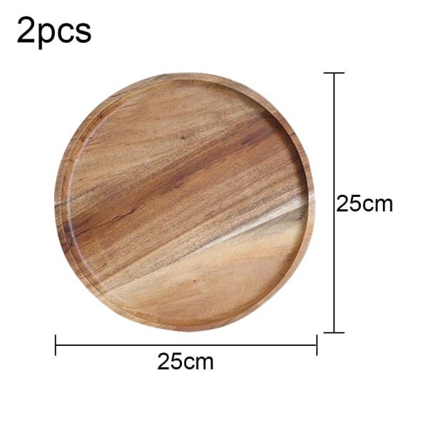 2-pack mattallrikar i akaciaträ, runda tallrikar av trä, Easy Clea 25cm
