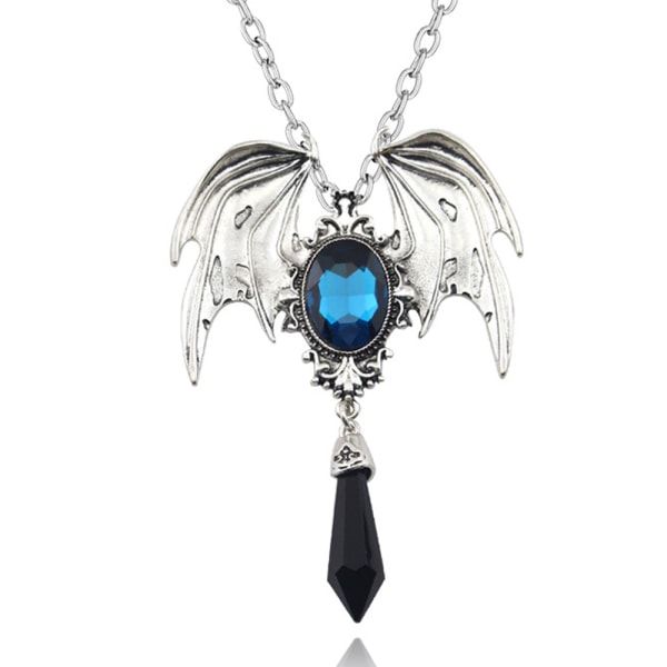 Bat Wings and Stone Pewter Pendant Necklace