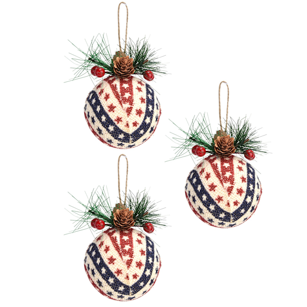 Juldekoration i lantlig stil, 3 st Rutiga julgranskulor med färgbeständig design, Lämpliga för träd i standardstorlek, Rustika julgransdekorationer