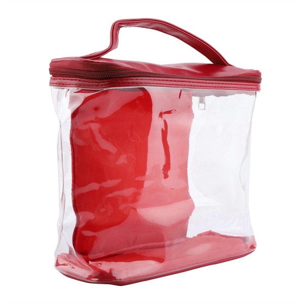 Transparent Resväska Stor Kapacitet Klar Makeup Kosmetisk Väska Skönhetsfodral Tvättväska (Vinröd)