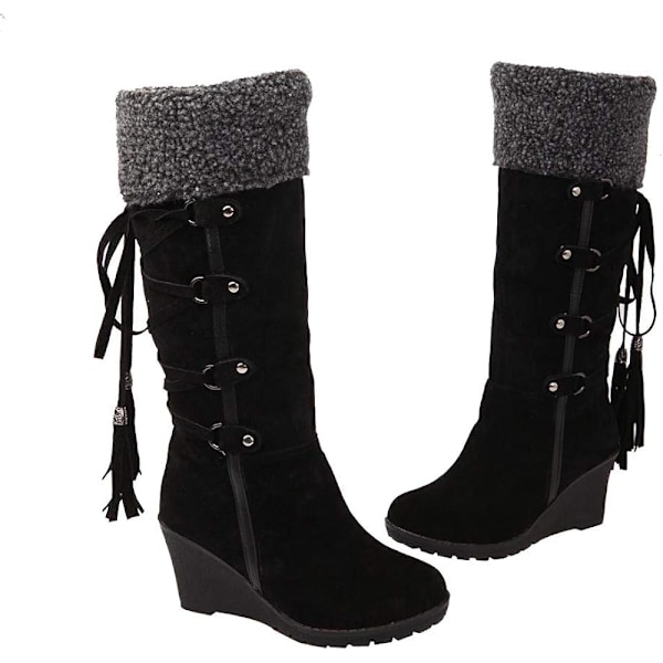 Vinterstövlar Dam Höga Klackar Ankle Boots Skor (35-43,Svart,Y