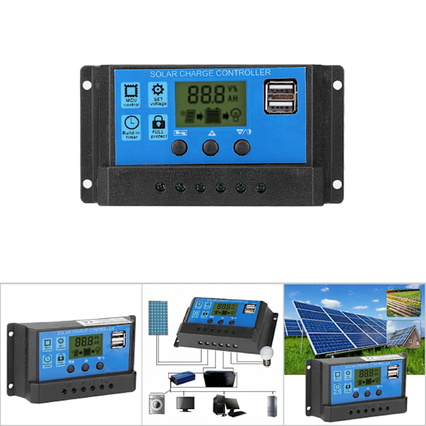 12V 24V Intelligent Fotovoltaisk Solcellsladdningsregulator PWM Auto Solcellspanel Regulator Tillbehör 10A