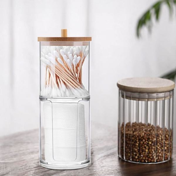 Bomuldsvatpind Dispenser, Transparent Bomuldsvatpind Holder, Bomuldsvatpind Æske, Bomulds Pad Dispenser til Makeup Badeværelse