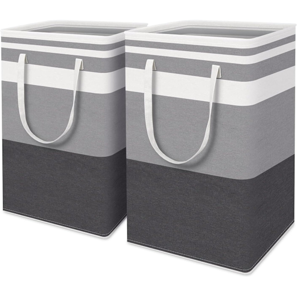 2-pack stora tvättkorgar, vattentäta, hopfällbara höga tvättkorgar med förlängda handtag för kläder leksaker i sovsalen och familjen (Gradient Grey,
