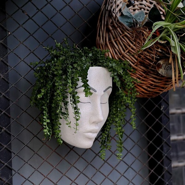 Dekorativ Hängande Blomkruka i Resin, Betongliknande Material Högpresterande Resin Inom- och Utomhusbruk Väggkruka Kompatibel Med