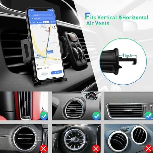 3-i-1 Biltelefonhållare, Biltelefonhållare Vindruta Instrumentbräda Luftventil av Sugkopp Kompatibel med Smartphone iPhone 6 7 8 X XR XS 11 Pro Max