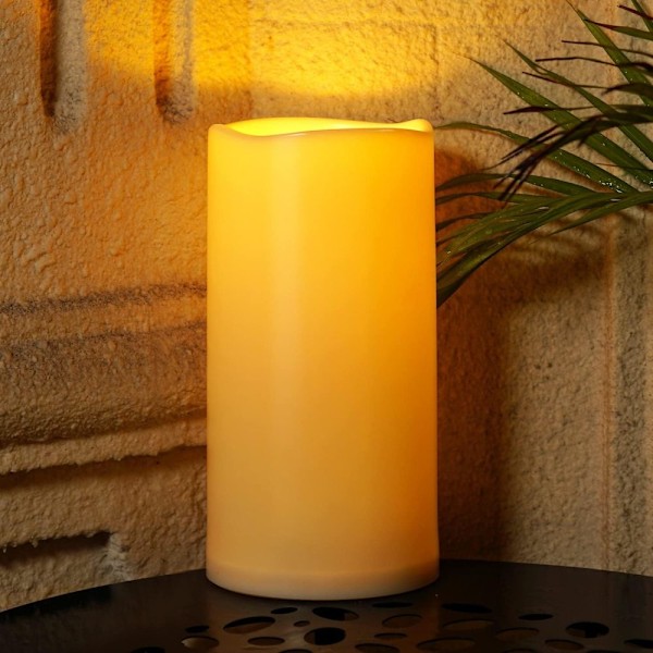 Eleganta stora LED-ljus i bisquefärgad harts, väderbeständiga för inom-/utomhusbruk, timer, flimrande låga, batteridrivna elektriska ljus för hemmet